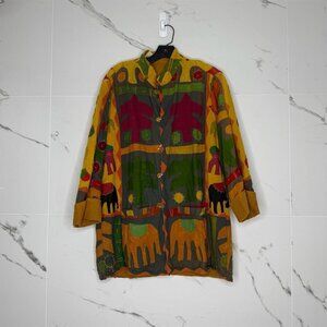 Vintage Multicolor Tribal Patchwork Jacket M Unisex Bohemian Festival Lagenlook​